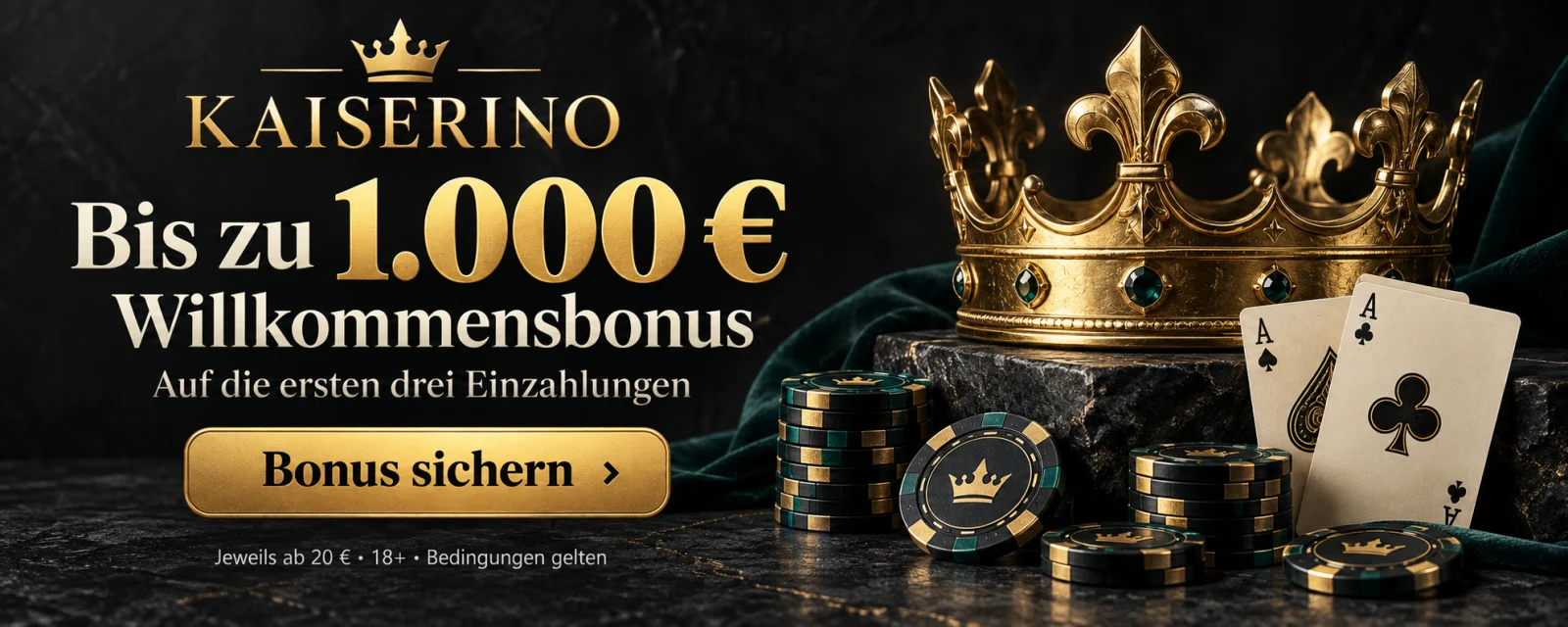 Kaiserino: bis zu 1.000 € Willkommensbonus auf die ersten drei Einzahlungen. Jeweils ab 20 €. Bonus sichern. 18+. Bedingungen gelten.