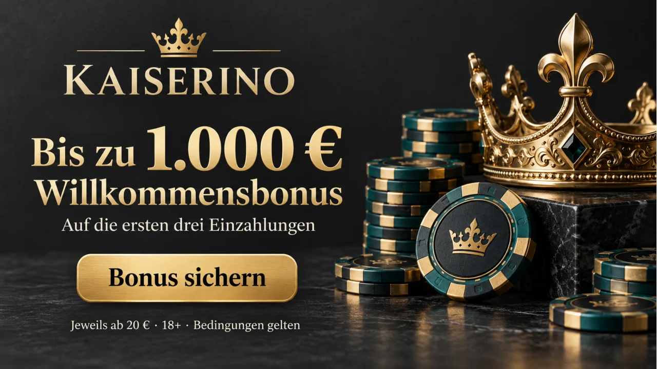 Kaiserino: bis zu 1.000 € Willkommensbonus auf drei Einzahlungen, jeweils ab 20 €. Bonus sichern. Ab 18 Jahren. Bedingungen gelten.